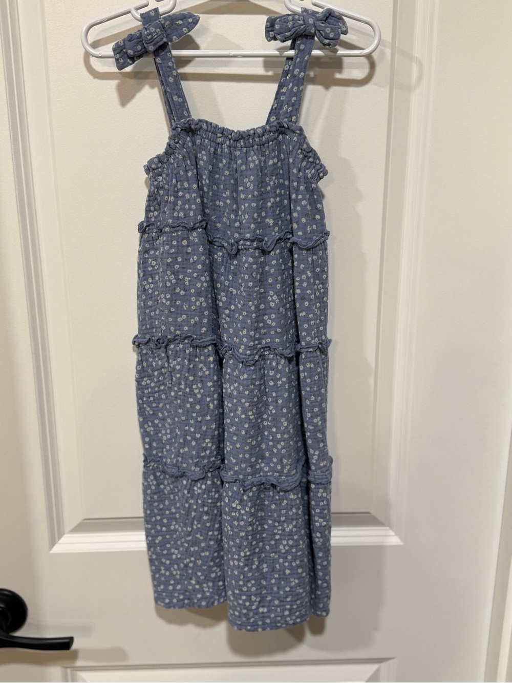 Blue Floral Tie-Shoulder Tiered Sundress